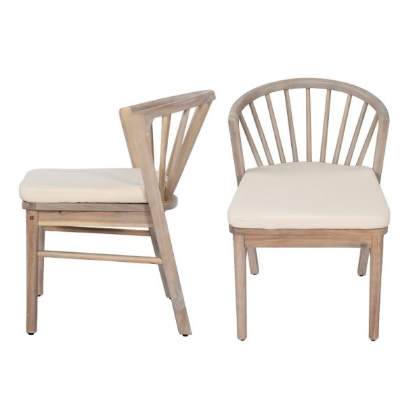 product-open-058b8bc313e84212803badee142bbe94-goods Outdoor Dining Chairs Set of 2, Acacia Wood Patio Chairs with Cream Washable Cushion, for Backyard, Poolside, Garden, Light White