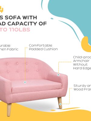 Qaba 2-Seat Kids Sofa, Toddler Sofa Couch, Sofa Chair for Ages 3-7, Pink