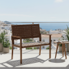 product-open-062f700e4e1843df98aa156532f3de7e-goods MULTIGOT Hand-Woven PU All-Weather Outdoor Bench with Solid Rubber Wood Frame - Heavy-Duty 400lb Capacity Patio Loveseat Chair, Wide Backrest & Armrests, Brown Wicker-Like Texture, Low-Maintenance Garden Furniture for Porch, Deck