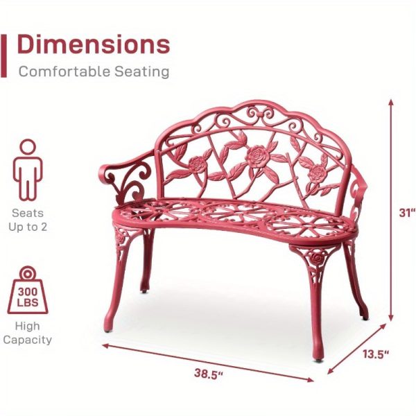 product-open-067848396d3f4ac69c8d6948855b42de-goods Bonnlo Outdoor Bench with Cast Frame - Metal Bench, Small 2-Seater Suitable for, Porch, Yard, Park - Assembly, Low-Maintenance Outdoor Furniture
