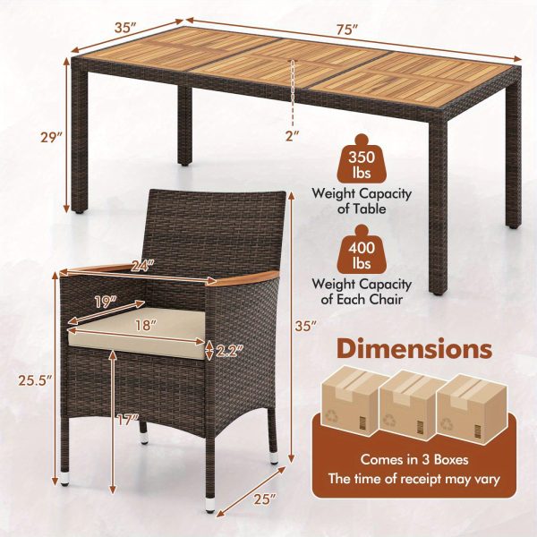 product-open-0697ce173c704fb0b12f354820eaec9e-goods COSTWAY 9pcs Large Outdoor Dining Set with Acacia Wood Table & 8 Cushioned Chairs - Heavy-Duty PE Wicker Patio Furniture with 2" Umbrella Hole, Brown Wicker & Wood Finish, 400lb Capacity per Chair, 350lb Table - All-Weather Resistant for Deck, Garden, Backyard - Easy Assembly Required