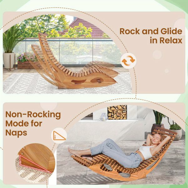 product-open-0699935054114a9b821ae9d394fac0a6-goods MULTIGOT Outdoor Acacia Wood Chaise Lounge Rocker - High Back Ergonomic Slatted Seat with Stopper, 350lb Capacity Weather-Resistant Patio Furniture for Deck, Poolside, Garden (Natural Finish), Outdoor Lounge Chair, Deck Seating, Rustic Design, Sturdy Construction, Backyard Comfort
