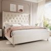 product-open-0738a7444edb41fca99044926633c7ec-goods LUXOAK Modern Luxury 50" Wingback Bed Frame with Plush Beige/White Velvet Upholstery - Queen/King Size Platform Bed, Button Tufted Headboard & Nailhead Trim, Sturdy Frame, No Box Spring Needed, Easy Assembly (30-Min Setup)