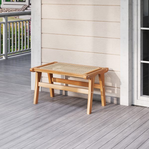 product-open-073ff9b8e67b42feb99473b5d3e78125-goods Ottoman Footstool, Natural Teak Wooden Foot Rest W/ Handwoven Rattan for Living Room Bedroom Office, 14" H, Indoor