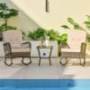 2026 New Courtyard Dining Tables and Chairs, 2pcs Outdoor Wicker Rocking Chair Set, Rattan Rocking Chair with Thick Cushions & High Back, All-Weather Wicker Rocking Bistro Set for Porch, Patio, Balcony
