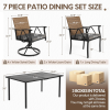 product-open-07a060cb072b46e7832fd0cd24d55f7d-goods Andehomy 7pcs Patio Dining Set with 6 Chairs And 1 Table, Outdoor Dining Set with 2 Wicker Swivel Patio Dining Chairs with Cushions & Black, Rectangular Woodgrain Metal Dining Table with 1.75" Umbrella Hole, Black & Brown