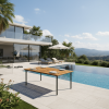 product-open-07ba65621a1d49b5aad02be0df908ffa-goods Large Outdoor Acacia Wood Dining Table with Umbrella Hole - 6-Person Rectangular Patio Table, Heavy-Duty Metal Frame & Slat Tabletop, for Garden, Backyard, Poolside, Deck (63"L x 36"W x 30"H) - Easy Assembly, Wood