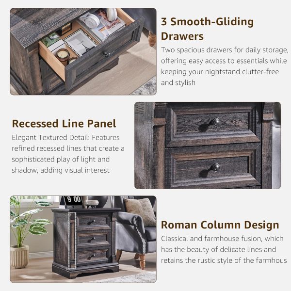 product-open-08153096a565442eb6bbf2ae35923908-goods 24" Wide 3-Drawer Storage Cabinet, 26" Tall Farmhouse 3-Drawer Side Table, Solid Wood Roman Column Style End Table, Universal Corner Table for Bedroom, Living Room And Hallway, Sofa & Console Tables Sofa & Console Tables Accent Furniture
