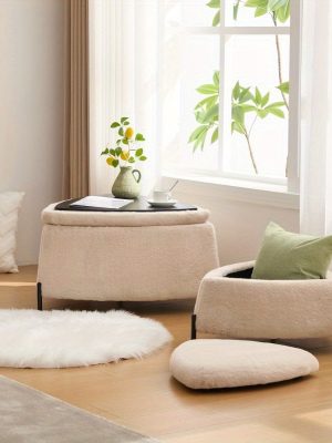 29.9"Wide 2 - Piece Upholstered Storage Ottoman Set Footrest Shoe Changing Stool with Metal Legs, Faux Fur Foot Stool Coffee Side Table With Reversible Lid for Living Room Bedroom Entryway. Light Camel