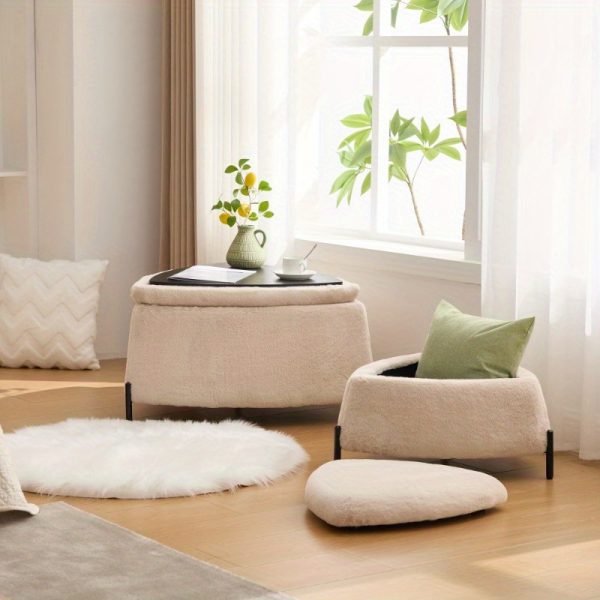 product-open-0832cd71c15a4005bd019bbb45fdc738-goods 29.9"Wide 2 - Piece Upholstered Storage Ottoman Set Footrest Shoe Changing Stool with Metal Legs, Faux Fur Foot Stool Coffee Side Table With Reversible Lid for Living Room Bedroom Entryway. Light Camel