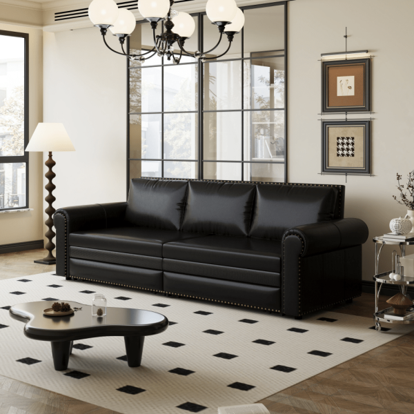product-open-0889b309093f4b7fb3f0e9e0486363f9-goods Modern Convertible Sofa Bed 93.7' Space-Saving Sleeper with Pull-Out Design Three-Seater Leather Folding Transformable Durable Luxurious Suitable Adjustable Backrest Plush Cushions Cozy for Living Room