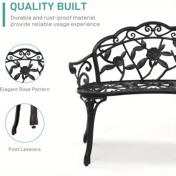 product-open-08a24d5c466b41ca9979c455b6f245dd-goods Bonnlo Outdoor Bench with Cast Frame - Metal Bench, Small 2-Seater Suitable for, Porch, Yard, Park - Assembly, Low-Maintenance Outdoor Furniture