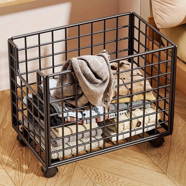 product-open-08efb71f41744ceca1942aa902fc8b18-goods 1pc Metal Storage Basket With Wheels, Multifunctional Organizer For Laundry, Bathroom And Kitchen, Without Lid, Home Organization Baskets, Boxes And Containers, Shelf Baskets