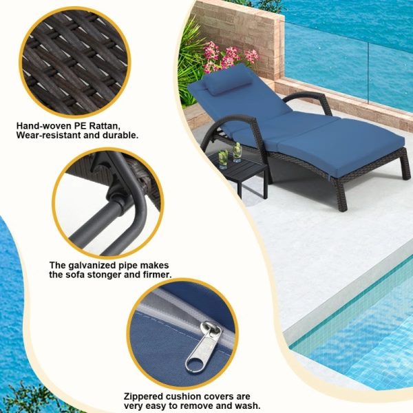 product-open-09da4204844b4304a6a62a574cffec28-goods Set of 2 Outdoor Wicker Chaise Lounge Chairs with Cushions, 5-Position Adjustable Patio Rattan Recliners with Wheels for Pool, Garden & Balcony