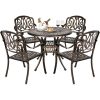 product-open-09f1630449904038b37b9ae38e2da00c-goods Bonnlo 5pcs Outdoor Dining Set Cast Aluminium Patio Furniture with 4 Chairs and 1 Umbrella Table for Garden Porch Poolside Weather-Resistant Bronze