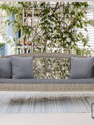 Gray 3-Person Wicker Porch Swing Featuring a 1.5-Foot Cup Holder, a 55-Inch Patio Hanging Swing Bench Complete with Cushions, And a Weight Capacity of 800 Pounds