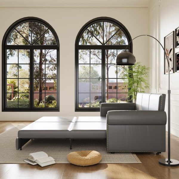 product-open-0a8a4dc1296e4cc89ba057dd4118593b-goods Modern Convertible Sofa Bed 93.7' Space-Saving Sleeper with Pull-Out Design Three-Seater Leather Folding Transformable Durable Luxurious Suitable Adjustable Backrest Plush Cushions Cozy for Living Room
