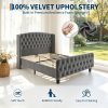 product-open-0aa8cb9175d443d79b5bbc5f8867894f-goods Modern Queen Platform Bed Frame with Wingback Headboard - Cream Beige Suede Upholstery, Deep Button Tufted, Sturdy Slats & Noise-Free Base, No Box Spring Required, Easy Assembly Suitable for Luxury Bedroom Furniture
