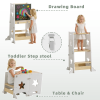 3-In-1 Kitchen Step Stool, Foldable Learning Standing Tower with Blackboard, Wooden Kitchen Stool Helper for Kids, Old Boy Girl Gifts