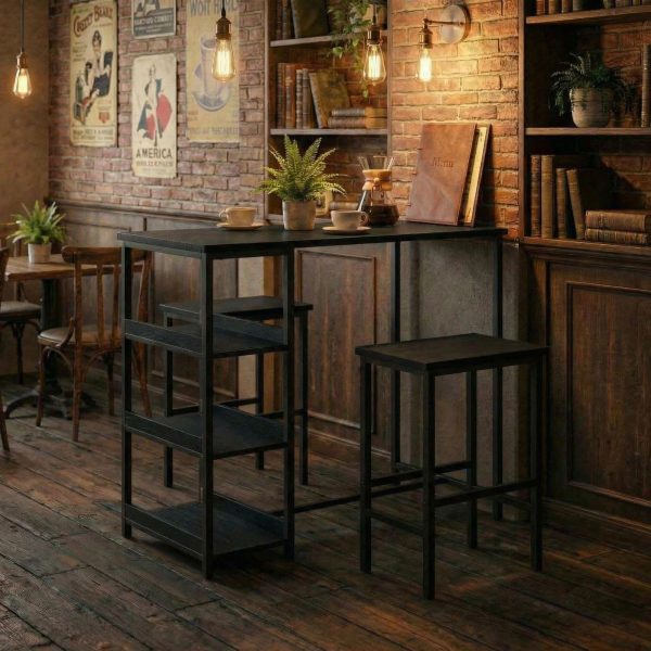 2026 NEW Side Tables, 1 Box Set Board Bar Table And 2 Stools Storage Furniture Combo, Designed for Convenient Storage And Space Saving, Small End Table with Storage Shelf, Modern Nightstand for Bedroom Living Room Studio, Portable Snack Table