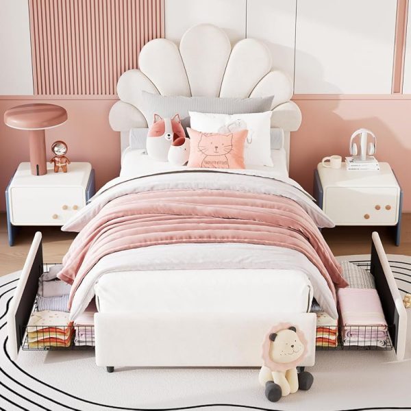 product-open-0bd6b07df09a4e3c8ff94c7c5eb7349d-goods Twin Size Bed Frame for Bedroom - Platform Bed with Headboard, 2 Storage Drawers, Slat Support, No Box Spring Needed, Easy Assembly(Bed Frame Only)