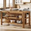 product-open-0c2d9c8a2a8a4b74bccda438de3b66cf-goods 63-Inch Solid Wood Kitchen Island with Ample Storage Shelves, Farmhouse Style Kitchen Island Table with Seating, Counter Height Bar Table for Dining Room & Kitchen, Sturdy Construction & Easy to Assemble