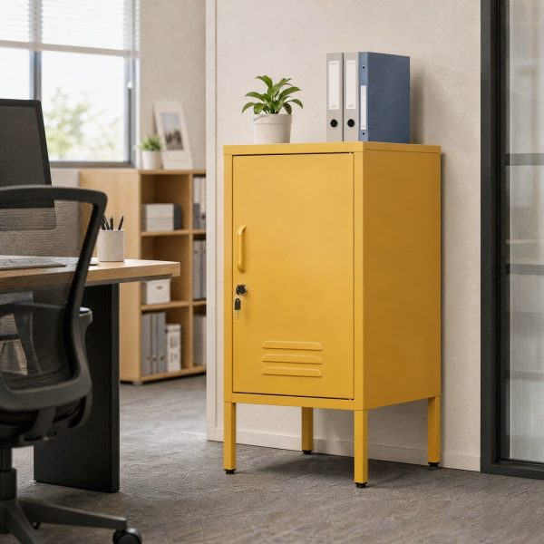 product-open-0c2e5b89afec4124b8804b4ec115fcf3-goods Metal Office Filing Cabinet, Lockable Storage Cabinet with 2 Adjustable Shelves for Documents, Modern Steel Side Table with Lock for Home Office, Bedroom Nightstand, Secure Ventilated Locker