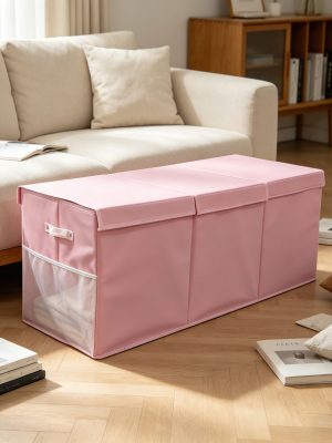 3-Grid Storage Organizer, Extra-Large Foldable Sturdy Basket with Mesh Pockets, 40 Inches Size, Pink Purple Grey Kids Container, Holiday Gift for Multi-Scene