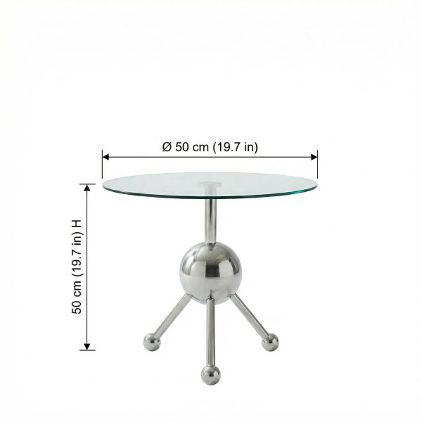 product-open-0ca14c8b3d824cccbd4fe96e90174def-goods Sumdeal Modern Round Glass Side Table - 19.7" Stainless Steel End Table with Chrome Sphere Base - Small Tempered Glass Coffee Table for Living Room, Bedroom, & Bedside - Tool-Free Assembly(Silvery)