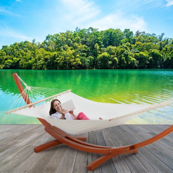 product-open-0ca840f3562e41b3b56016e54a913ed8-goods 2-Person Heavy-Duty Larch Wood Hammock with Stand - Suitable for Backyard, Garden, Patio & Indoor Use, Breathable Oxford-Coated Canvas Double Hammock, Sturdy Frame for, Outdoor Furniture for Balcony Or