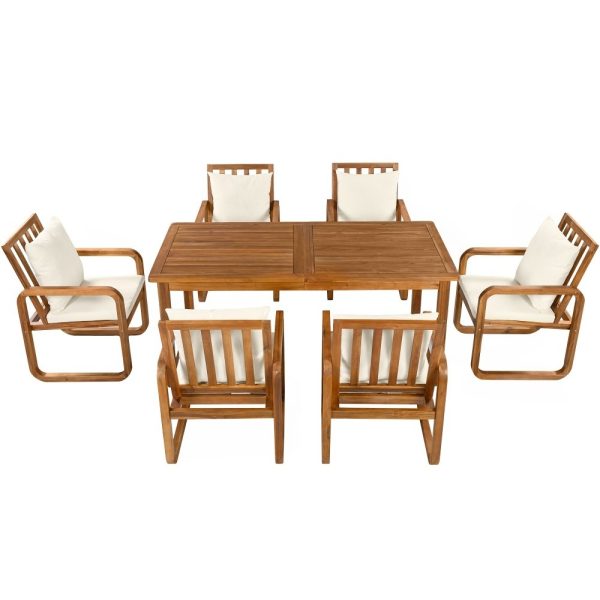 product-open-0d0c735274df445caf15db5d8052a613-goods 7pcs Patio Dining Set Outdoor Dining Table And Chairs Stylish Outdoor Furniture Set with Removable Cushions for Patio, Backyard, Garden, Natural Wood And Beige Cushion