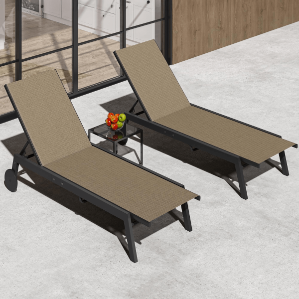3pcs Outdoor Patio Bistro Set | Adjustable Backrests, Wheels For Easy Mobility, Includes Side Table, Perfect For Poolside, Garden, Deck, Beach - Brown, Metal Frame, All-Weather Rattan Wicker Furniture Set, Compact Space Bar Height