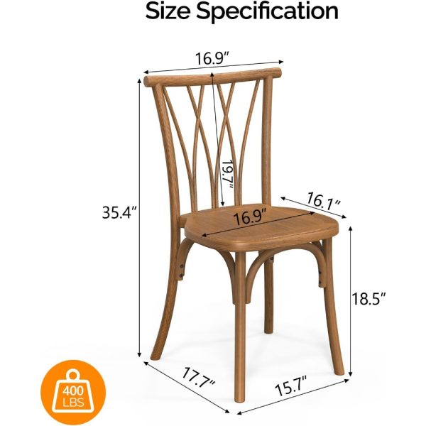 product-open-0d72aa0fa8a34cf0a6577b29407f5ad1-goods Plastic Outdoor Dining Chairs Set of 4/8, Stackable Patio Chairs with Wicker Backrest, Waterproof Indoor Outdoor Kitchen Chairs, 400 Lbs Weight Capacity, Farmhouse Brown/Black/White Wedding Party Banquets Waiting Chairs