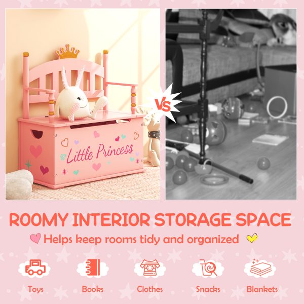 product-open-0d931f11652e44148096bc5d6d1e0431-goods COSTWAY Kids Storage Organizer, 2-in-1 Storage Chest & Bench, w/ Safety Hinge & High Backrest, Cute Crown Pattern, Storage Organizer for Kids Room, Playroom, Nursery