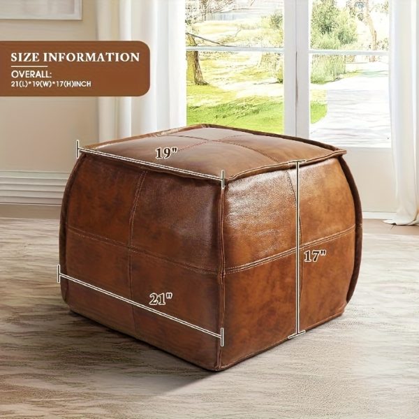 Leather Ottoman, Handmade Stuffed Square Ottoman, Genuine Leather Pouf, Foot Rest Pouf, Comfortable Soft Seating for Living Room& Bedroom(Brown, Black, Grey, Square)