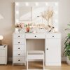 White Makeup Vanity With Mirror, Vanity Desk With 7 Storage Drawers And 1 Cabinet. Large Table Top, Space Saving, Home Organizer.
