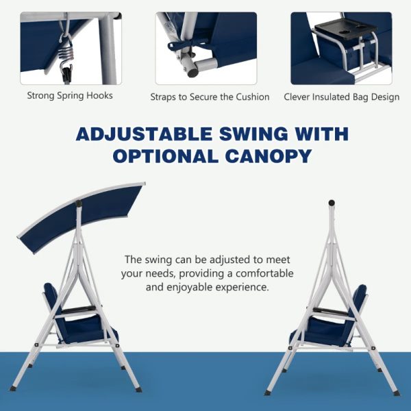 product-open-0edbc04a76404134a45515c3d7a72816-goods 2-Seat Patio Porch Swing with Stand, Outdoor Swing Chair with Adjustable Canopy & Cup Holders for Backyard, Garden & Deck