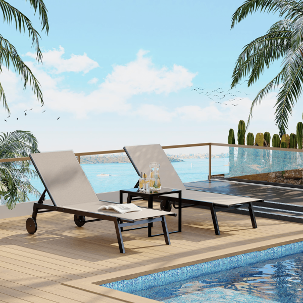 3pcs Outdoor Patio Bistro Set | Adjustable Backrests, Wheels For Easy Mobility, Includes Side Table, Perfect For Poolside, Garden, Deck, Beach - Brown, Metal Frame, All-Weather Rattan Wicker Furniture Set, Compact Space Bar Height