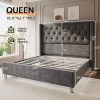 product-open-0f49fa0cc624448da841c5a950cb1158-goods LUXOAK Modern Luxury 50" Wingback Bed Frame with Plush Beige/White Velvet Upholstery - Queen/King Size Platform Bed, Button Tufted Headboard & Nailhead Trim, Sturdy Frame, No Box Spring Needed, Easy Assembly (30-Min Setup)