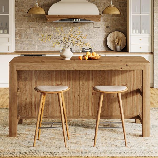 product-open-0f8e0127541949199a88992864746572-goods 63-Inch Solid Wood Kitchen Island with Ample Storage Shelves, Farmhouse Style Kitchen Island Table with Seating, Counter Height Bar Table for Dining Room & Kitchen, Sturdy Construction & Easy to Assemble