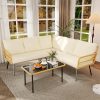 product-open-10107671b3dc462eb65761da0a6b74ef-goods Senfot 4pcs Outdoor Patio Furniture Set with Table, All-Weather Boho Wicker Rattan Patio Sectional L-Shaped Sofa, Metal Frame, Detachable Cushions, for Patio, Balcony, Backyard, Deck, Beige