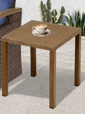 Outdoor Steel Side Table, 22X20X20 Inch Small Patio Table Square End Table for Pool Balcony Deck Porch Lawn Backyard, Brown