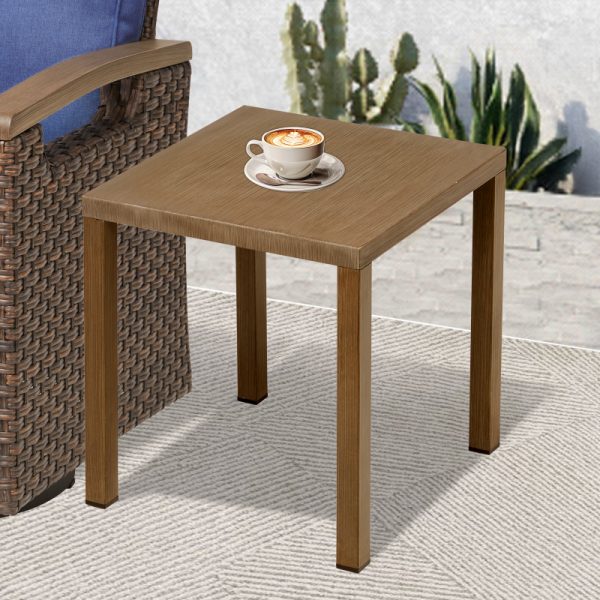 product-open-10e21713f4a745629d4c269d95ee872e-goods Outdoor Steel Side Table, 22X20X20 Inch Small Patio Table Square End Table for Pool Balcony Deck Porch Lawn Backyard, Brown