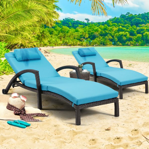 product-open-110d1823976643fd82c07487b0746bfe-goods Set of 2 Outdoor Wicker Chaise Lounge Chairs with Cushions, 5-Position Adjustable Patio Rattan Recliners with Wheels for Pool, Garden & Balcony