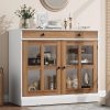 product-open-1173bd89c3df4bc4b5aaabb5338da040-goods GAOMON 35.4Inch Black Sideboard Buffet Cabinet with Glass Doors, Storage Cabinet with Drawer, Modern Buffet And Sideboard for Dining Room, Kitchen, Living Room