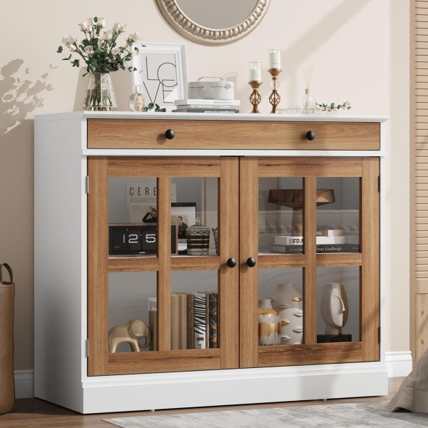 product-open-1173bd89c3df4bc4b5aaabb5338da040-goods GAOMON 35.4Inch Black Sideboard Buffet Cabinet with Glass Doors, Storage Cabinet with Drawer, Modern Buffet And Sideboard for Dining Room, Kitchen, Living Room