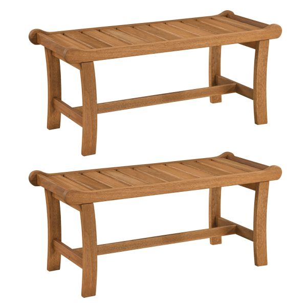 product-open-118e1de79ec6468fb618eaa2a7b9c33f-goods 2pcs 41.5-Inch Outdoor Wood Bench Set, 2-Person Backless Patio Dining Bench with Slatted Seat And Raised Edges, 530 Lbs Weight Capacity, Rustic Loveseat for Entryway And Living Room