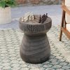 Modern Concrete Side Table, 14" Round Checkerboard End Table for Living Room, Industrial Grey Coffee Table & Magazine Stand, Heavy-Duty MGO Accent Table for Bedroom, Minimalist Garden Stool & Plant Stand (Grey/Brown)