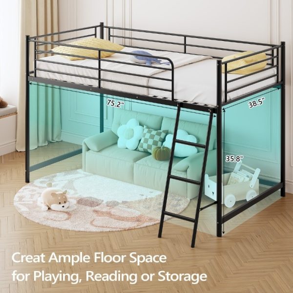 product-open-1243e7d9e1f94bc5846bd94b866e7569-goods Loft Bed for Kids | Heavy-duty Iron Frame, 350LBS Weight Capacity, Space Saving Design for Small Rooms & Low Ceilings, Movable Ladder, - JOYMOR