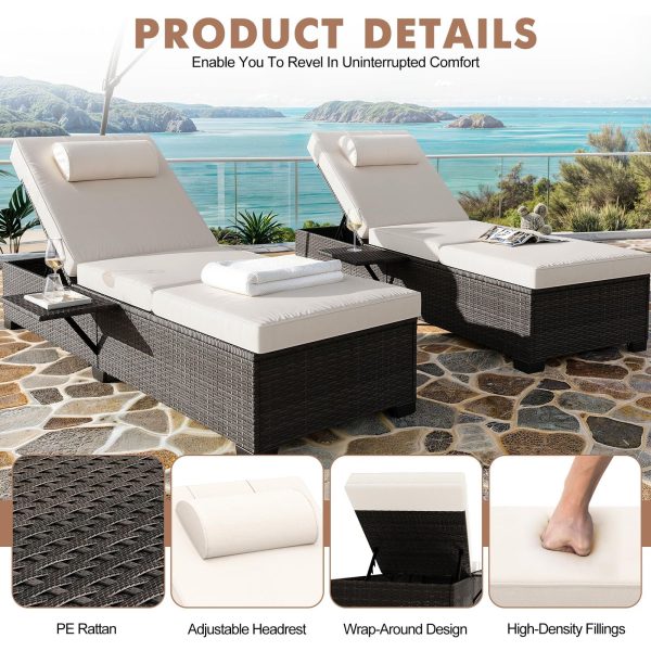 [Outdoor Sun Loungers] 2pcs Patio Chaise Lounge Set | Outdoor Adjustable Reclining Sun Loungers with PE Wicker & Steel Frame, Water-Resistant Cushions for Poolside, Beach, Backyard, All-Weather Furniture by GOCAPTAIN